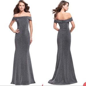 La Femme Off the Shoulder Folded Fitted Gown